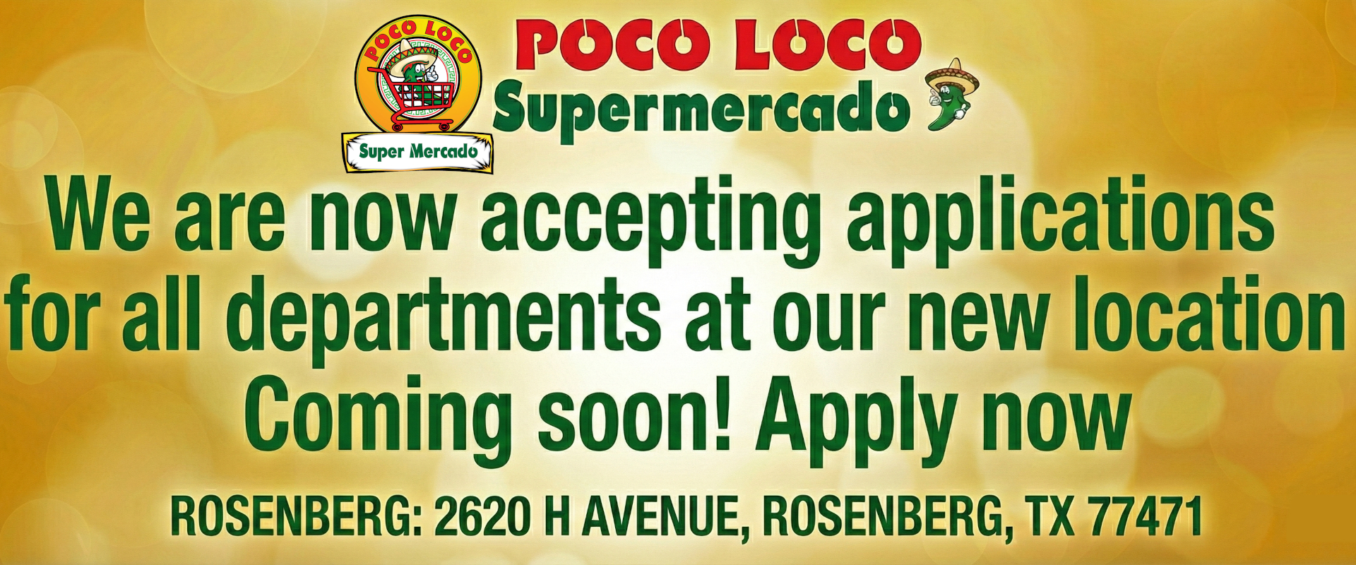 We are now accepting applications for all departments at our new location coming soon! Apply now Rosenberg: 2620 H AVENUE, ROSENBERG, TX 77471
